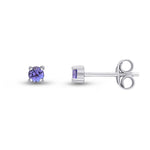 9ct White Gold Round Natural Tanzanite Claw Stud Earrings — 3mm