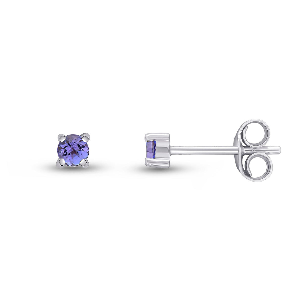 9ct White Gold Round Natural Tanzanite Claw Stud Earrings — 3mm