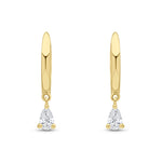 18ct Yellow Gold Hoop Earrings with Pear Shaped Natural Diamond Drops — 10mm
