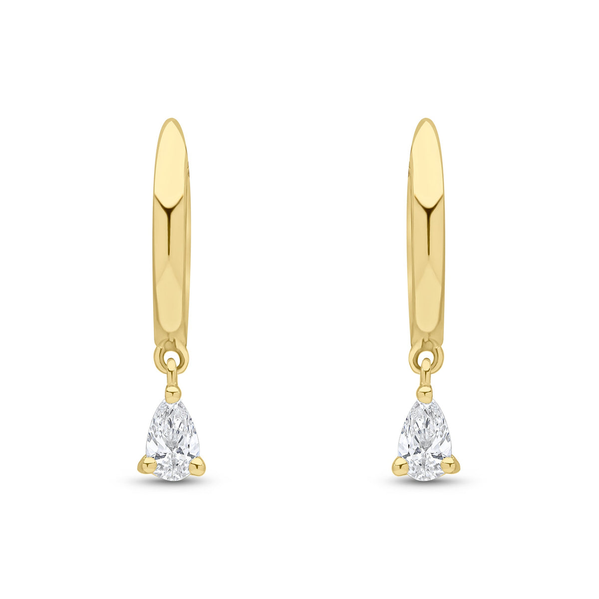 18ct Yellow Gold Hoop Earrings with Pear Shaped Natural Diamond Drops — 10mm