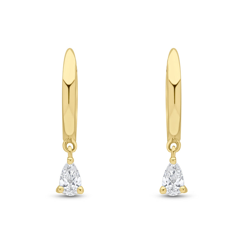18ct Yellow Gold Hoop Earrings with Pear Shaped Natural Diamond Drops — 10mm