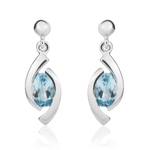 9ct White Gold Oval Natural Swiss Blue Topaz 'Eye' Drop Earrings — 6x4mm
