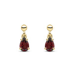 9ct Yellow Gold Pear Shaped Natural Garnet Claw Drop Earrings — 6x4mm