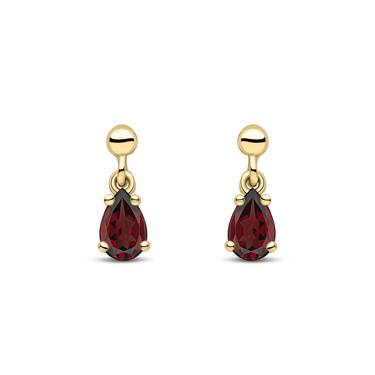 9ct Yellow Gold Pear Shaped Natural Garnet Claw Drop Earrings — 6x4mm