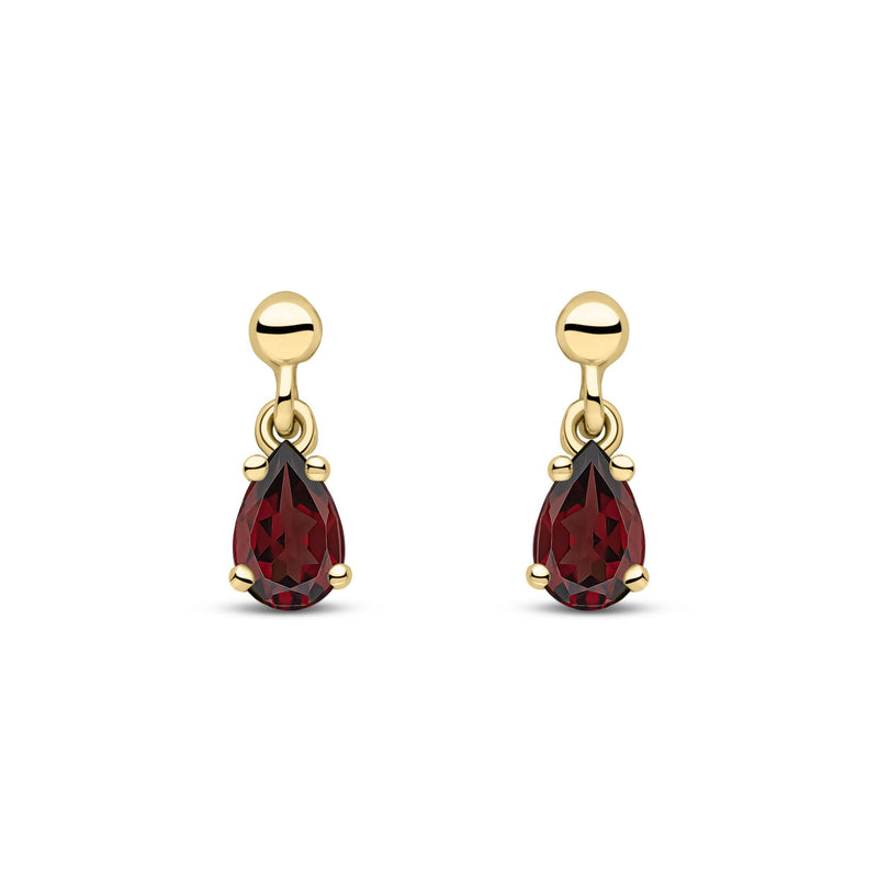 9ct Yellow Gold Pear Shaped Natural Garnet Claw Drop Earrings — 6x4mm