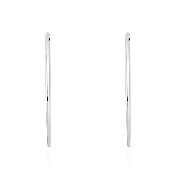 9ct White Gold Thin Sleeper Hoop Earrings — 63x1.5mm