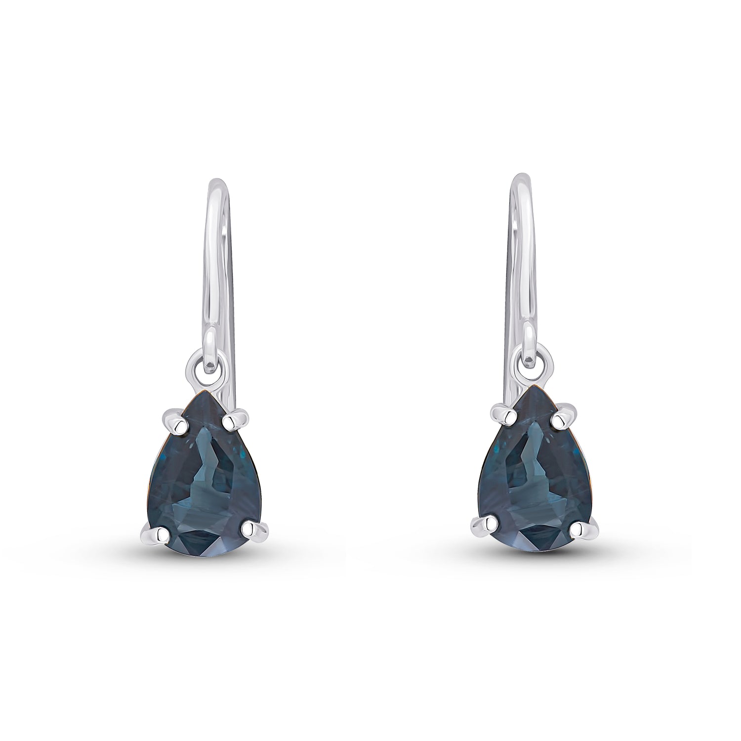 9ct White Gold Pear Shaped Natural Sapphire Claw Wire Hook Drop Earrings — 7x5mm