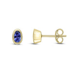 9ct Yellow Gold Oval Natural Tanzanite Rubover Stud Earrings — 5x3mm