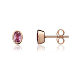 9ct Rose Gold Oval Natural Pink Sapphire Rubover Stud Earrings — 5x3mm