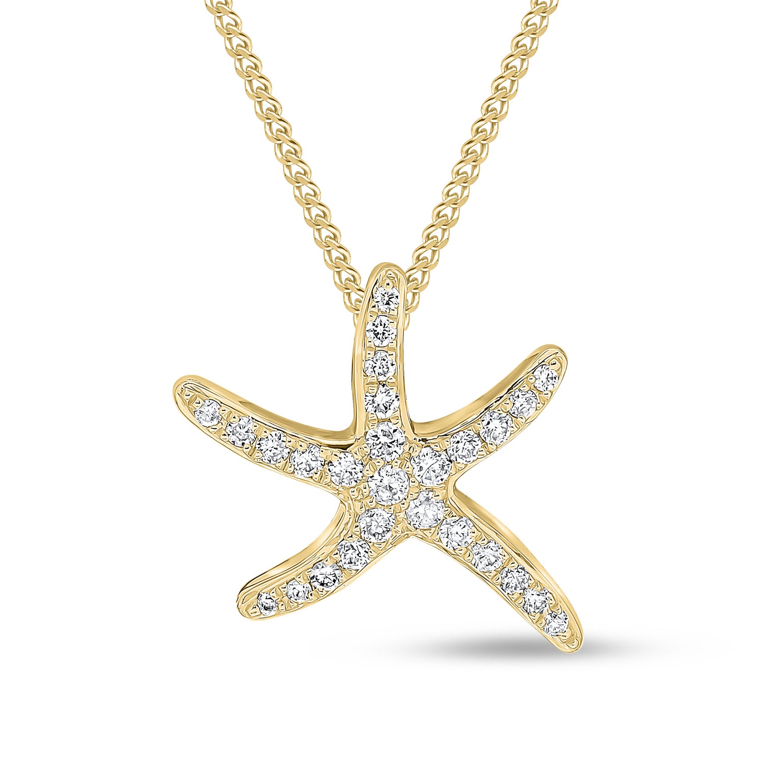 18ct Yellow Gold Natural Diamond Pave Set Starfish Pendant — 13mm