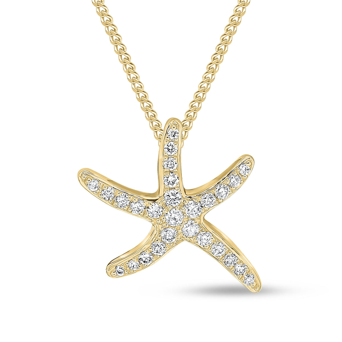 18ct Yellow Gold Natural Diamond Pave Set Starfish Pendant — 13mm