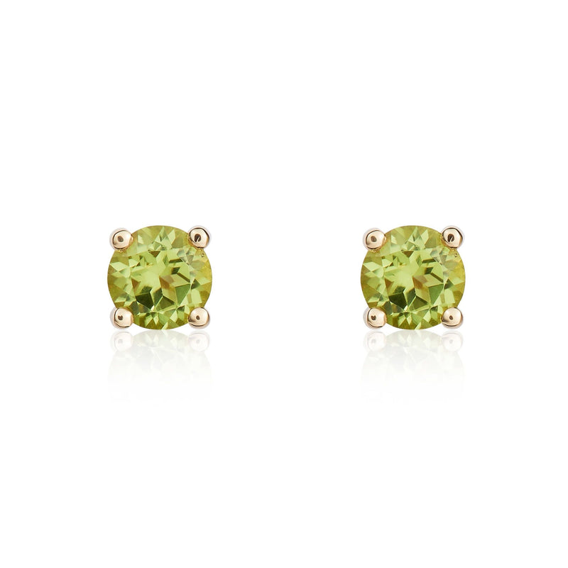 9ct Yellow Gold Round Natural Peridot Claw Stud Earrings — 4mm