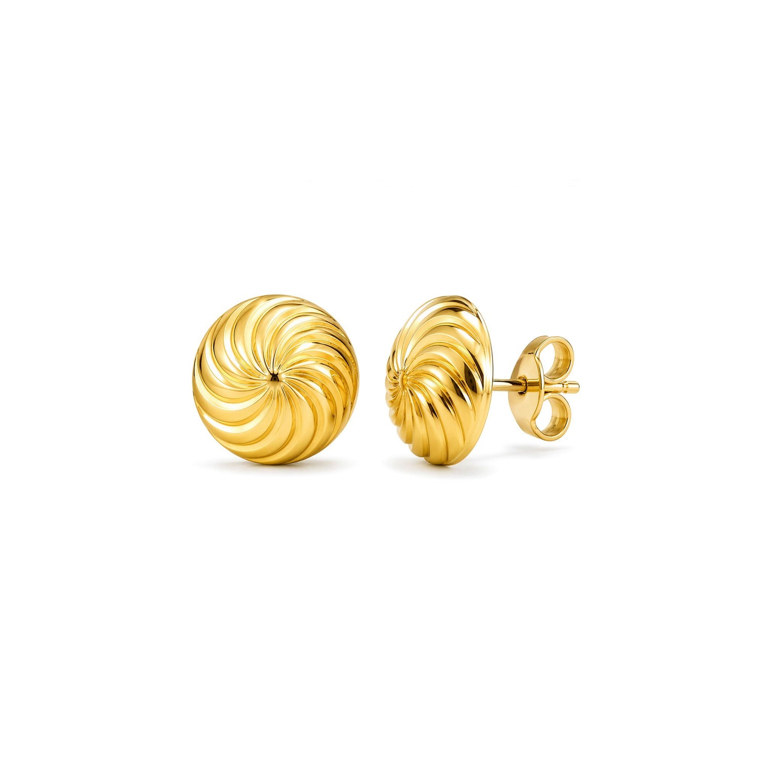 9ct Yellow Gold Polished Twisted Fluted Swirl Stud Earrings — 10mm