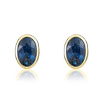 9ct Yellow Gold Oval Natural Sapphire Rubover Stud Earrings — 6x4mm