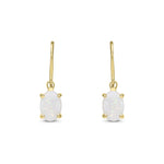 9ct Yellow Gold Oval Natural Opal Claw Hook Wire Drop Earrings — 7x5mm