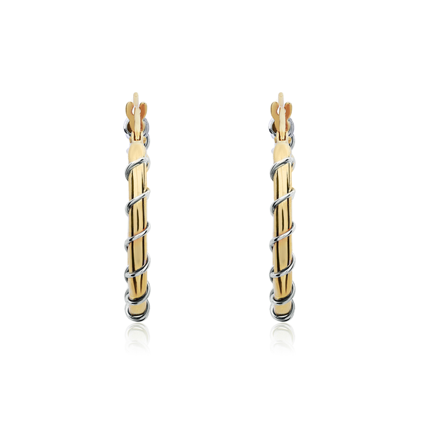 9ct Two Tone Yellow And White Gold Wire Twist Hoop Earrings — 25mm