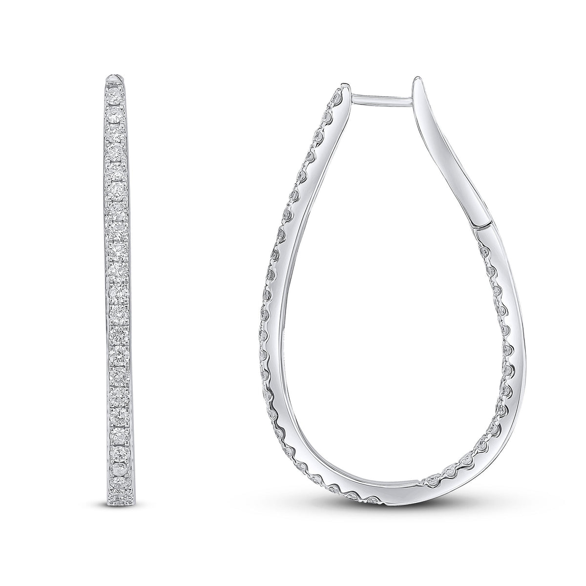 18ct White Gold Round Diamond Claw Set Horseshoe Hoop Earrings