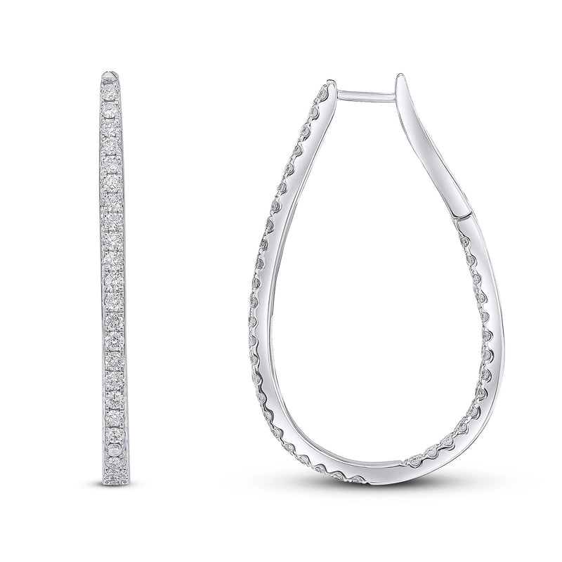 18ct White Gold Round Diamond Claw Set Horseshoe Hoop Earrings