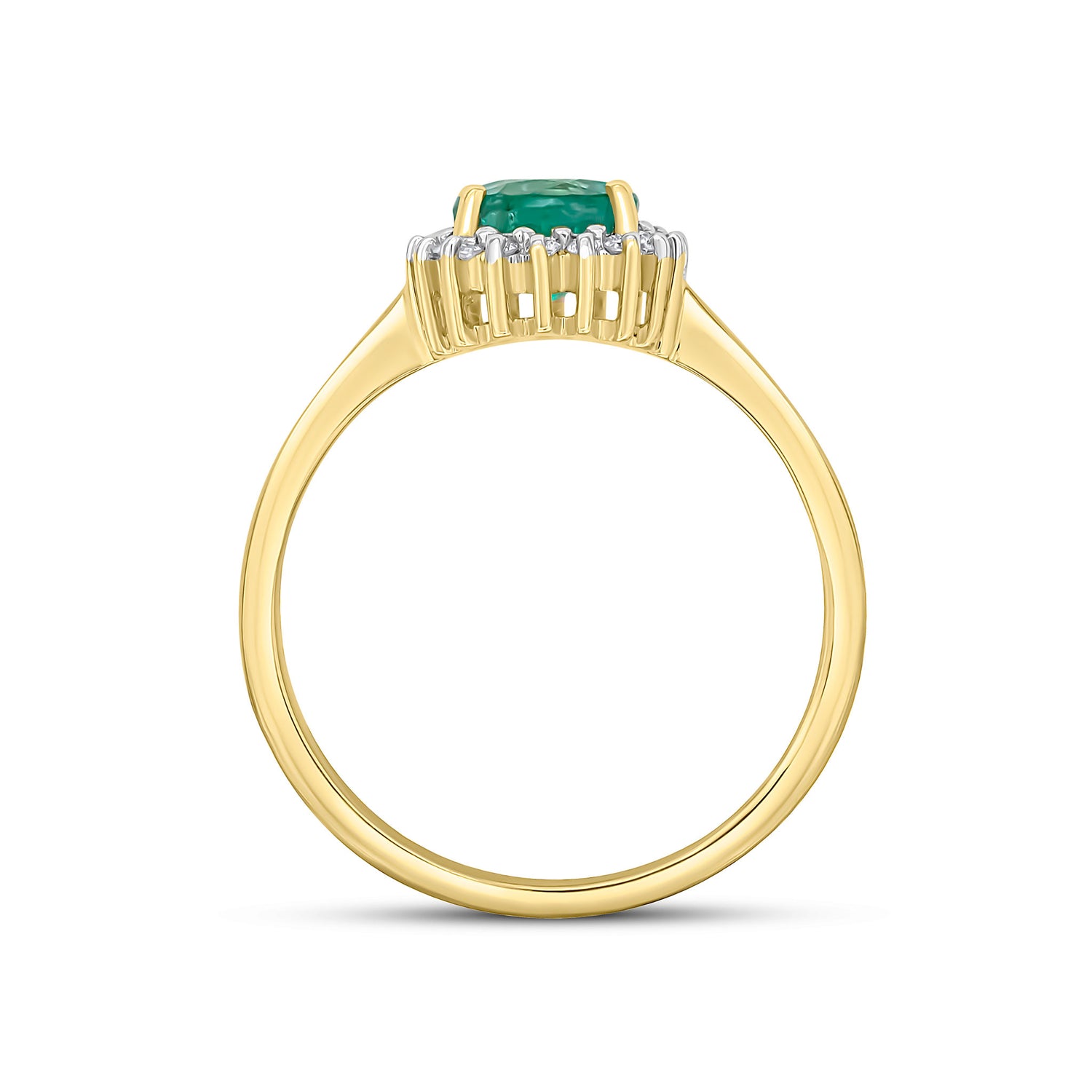 9ct Yellow Gold Round Natural Emerald and Diamond Cluster Ring — 6mm