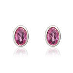 9ct White Gold Oval Natural Pink Sapphire Rubover Stud Earrings — 6x4mm