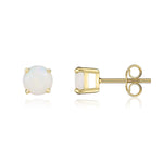 9ct Yellow Gold Round Natural Opal Claw Stud Earrings — 5mm