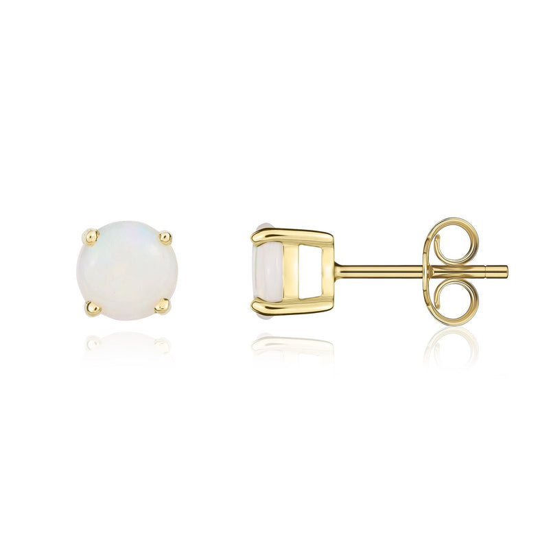 9ct Yellow Gold Round Natural Opal Claw Stud Earrings — 5mm