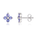 9ct White Gold Round Natural Tanzanite Four Stone Cluster Stud Earrings