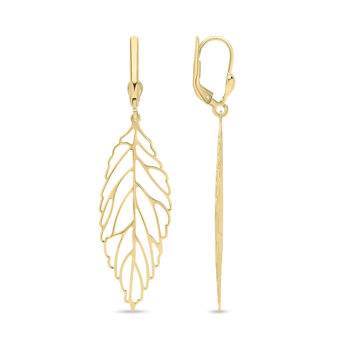 9ct Yellow Gold Open Leaf Drop Earrings