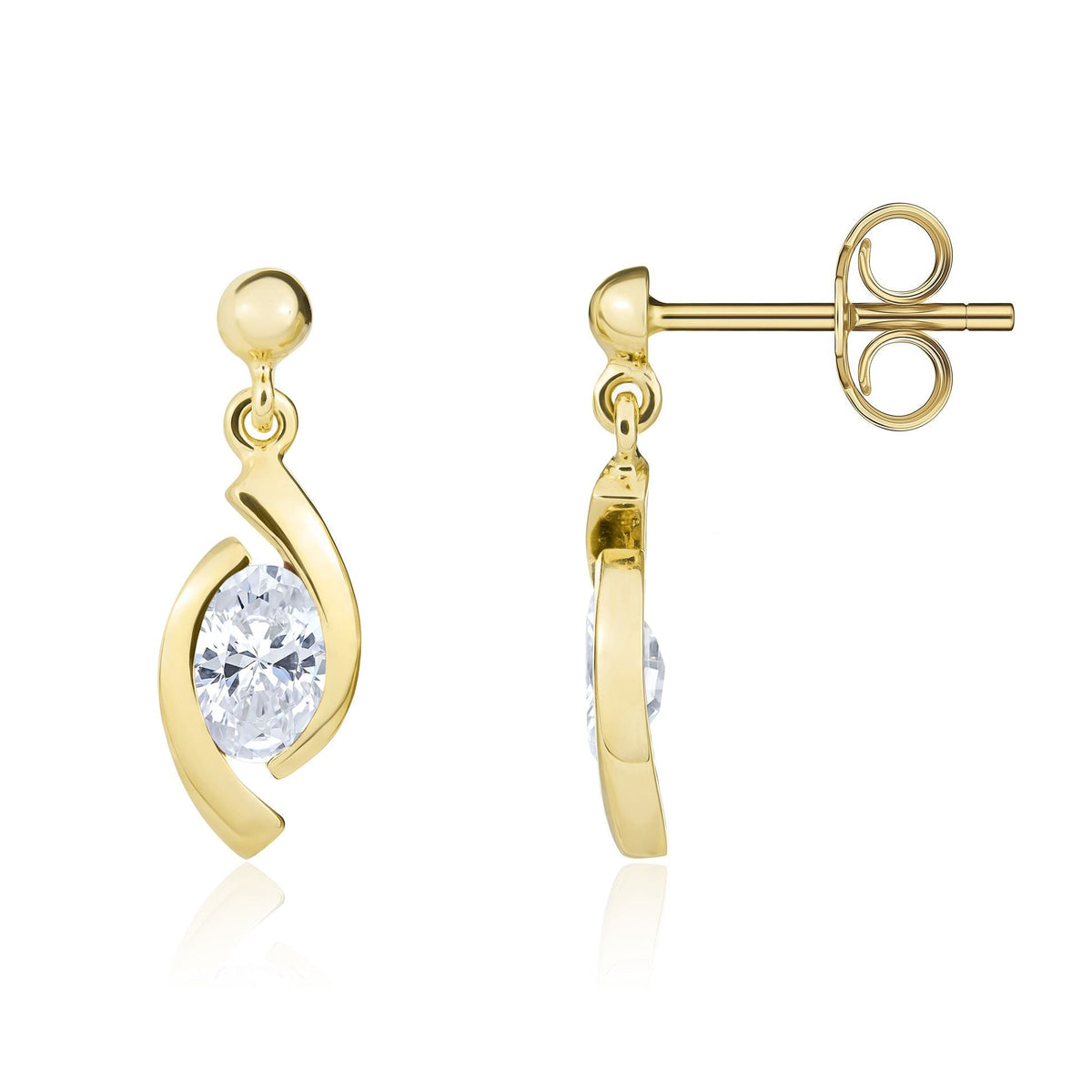 9ct Yellow Gold Oval Cubic Zirconia CZ 'Eye' Drop Earrings — 6x4mm