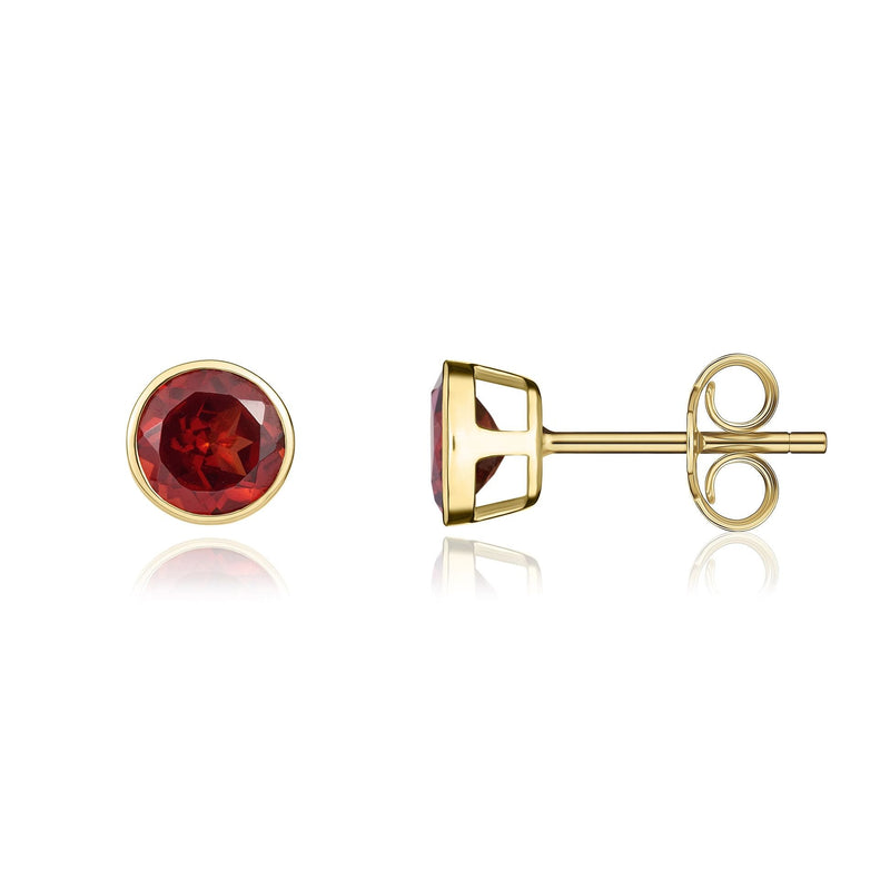 9ct Yellow Gold Round Natural Garnet Rubover Stud Earrings — 5mm
