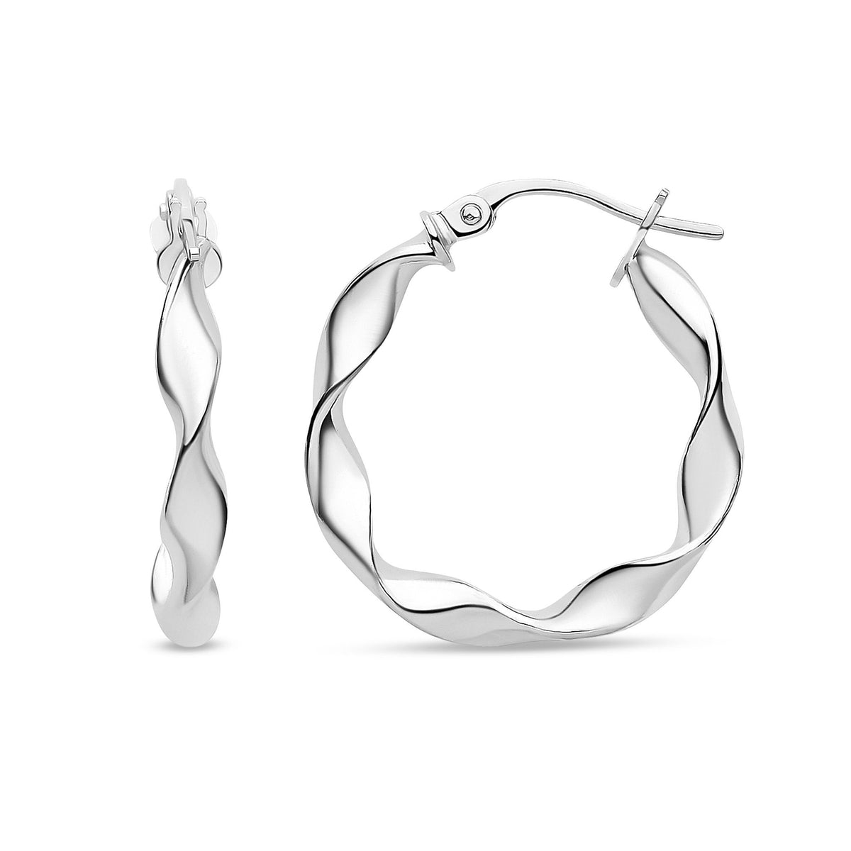 9ct White Gold Round Twisted Hoop Earrings — 21mm