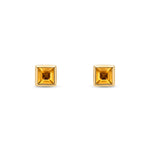 9ct Yellow Gold Square Natural Citrine Rubover Stud Earrings — 3mm