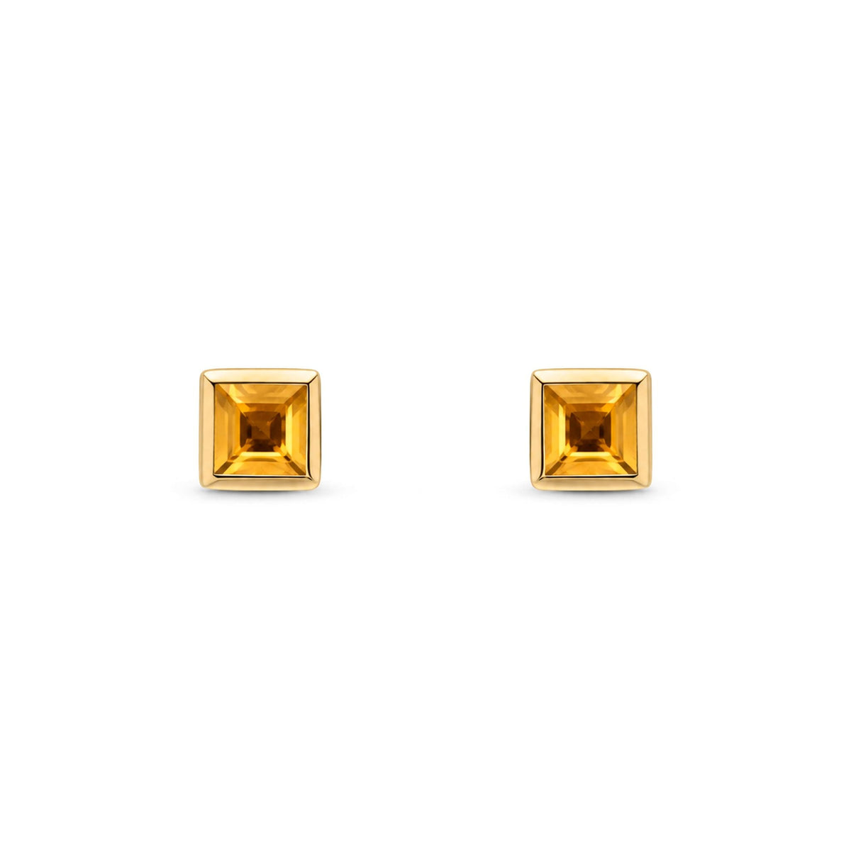 9ct Yellow Gold Square Natural Citrine Rubover Stud Earrings — 3mm