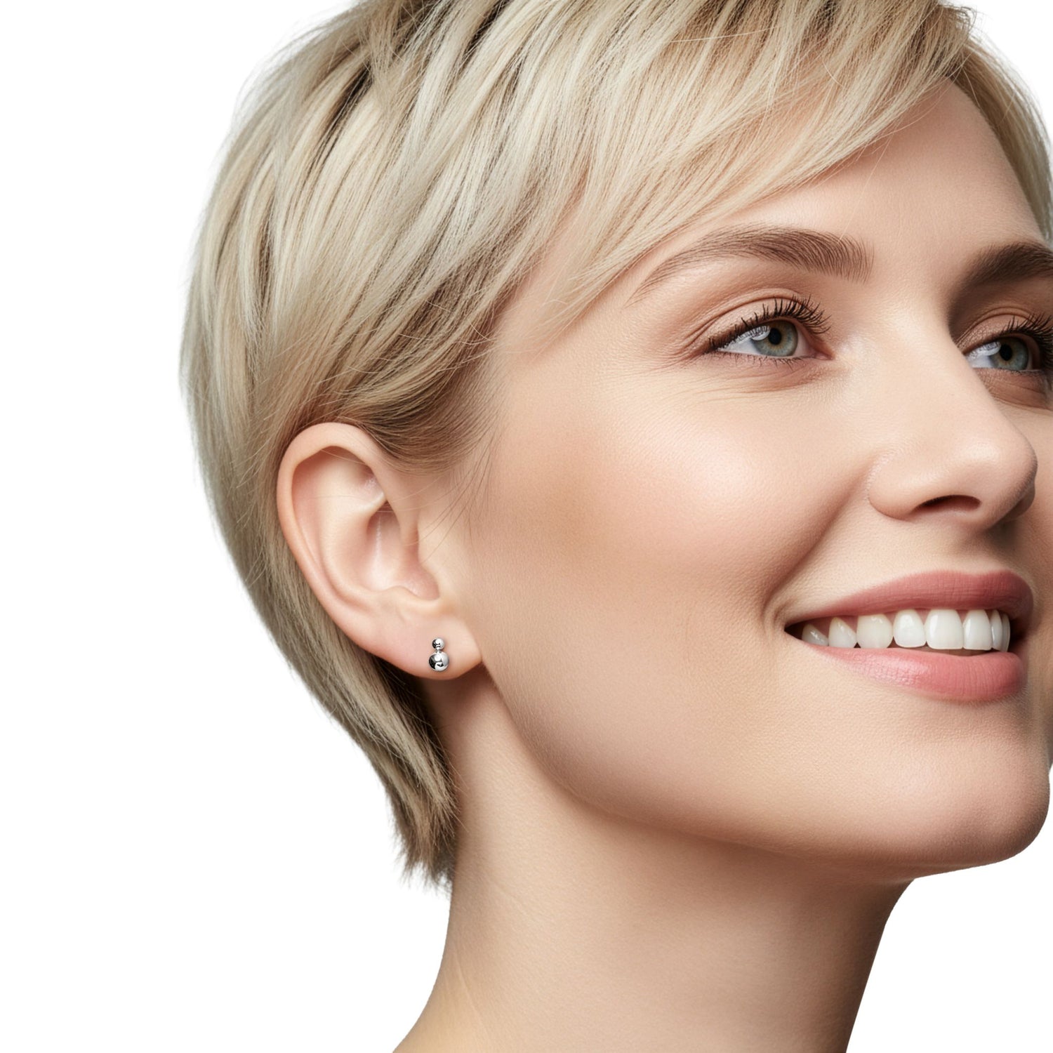 9ct White Gold Double Ball Stud Earrings — 5mm / 3mm