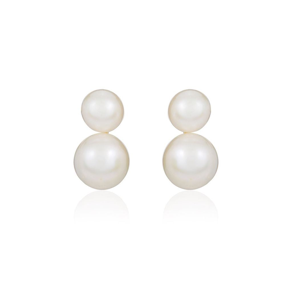 9ct Yellow Gold Freshwater Cultured Pearl Two Stone Stud Earrings — 6x8mm
