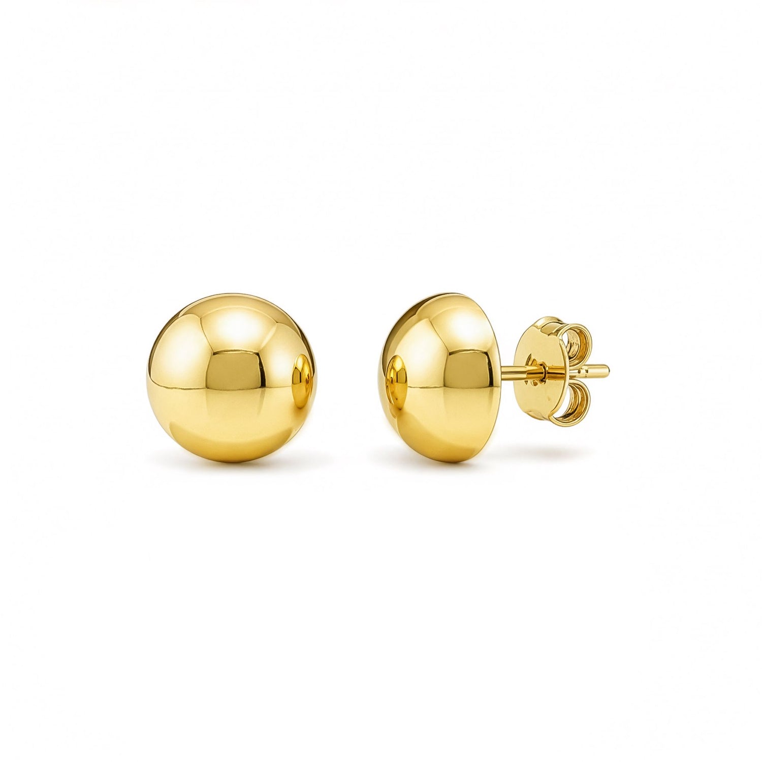 9ct Yellow Gold Polished High Dome Button Stud Earrings — 10mm