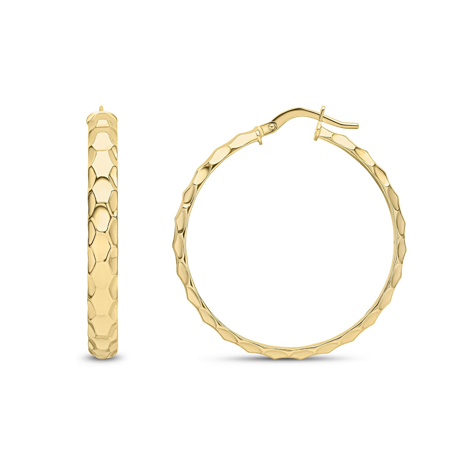 9ct Yellow Gold Hammered Oval Hoop Earrings