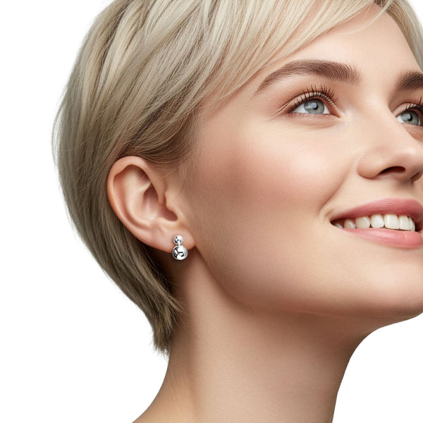 9ct White Gold Double Ball Stud Earrings — 8mm / 6mm
