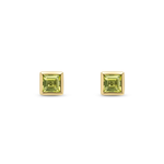 9ct Yellow Gold Square Natural Peridot Rubover Stud Earrings — 3mm