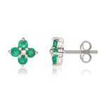9ct White Gold Round Natural Emerald Four Stone Cluster Stud Earrings
