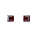 9ct White Gold Square Natural Garnet Claw Stud Earrings — 5mm