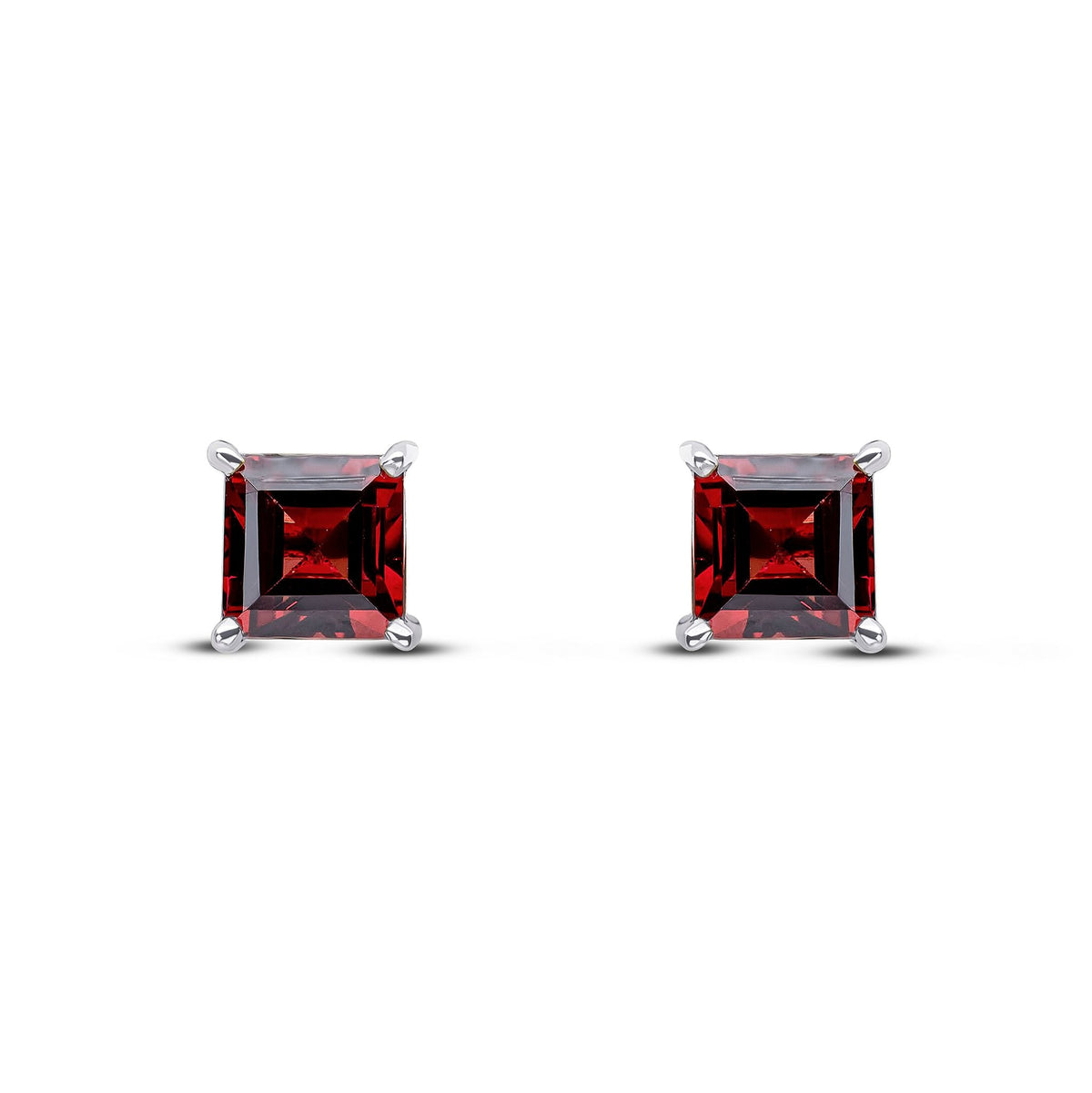 9ct White Gold Square Natural Garnet Claw Stud Earrings — 5mm