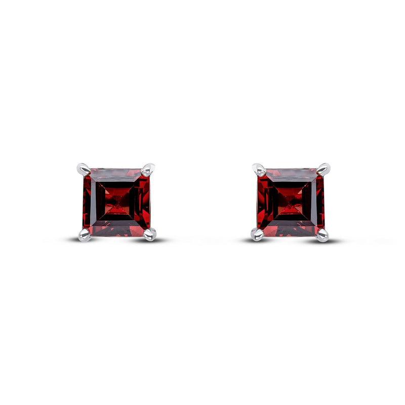 9ct White Gold Square Natural Garnet Claw Stud Earrings — 5mm