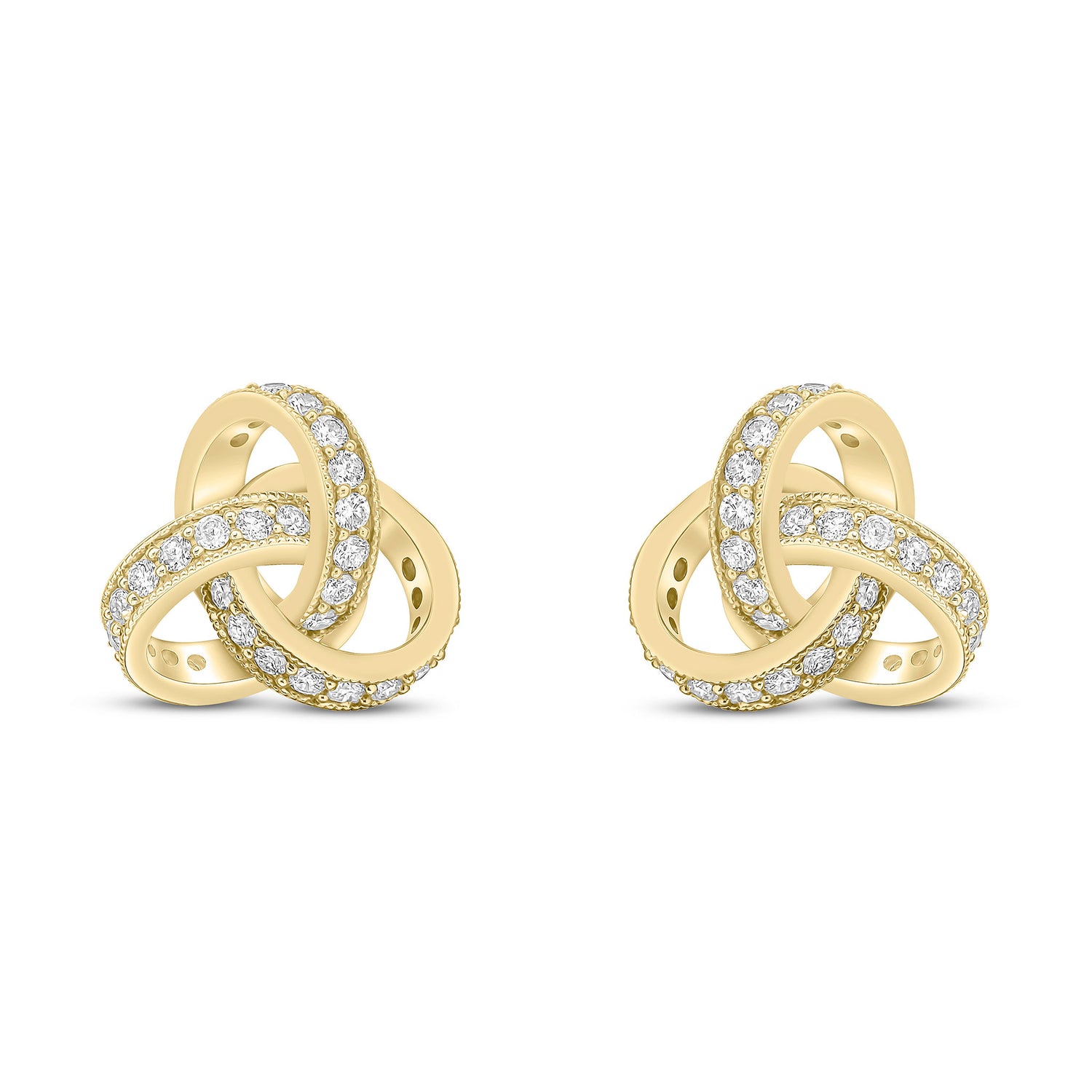 18ct Yellow Gold Natural Diamond Grain Set Knot Stud Earrings – 13.5mm