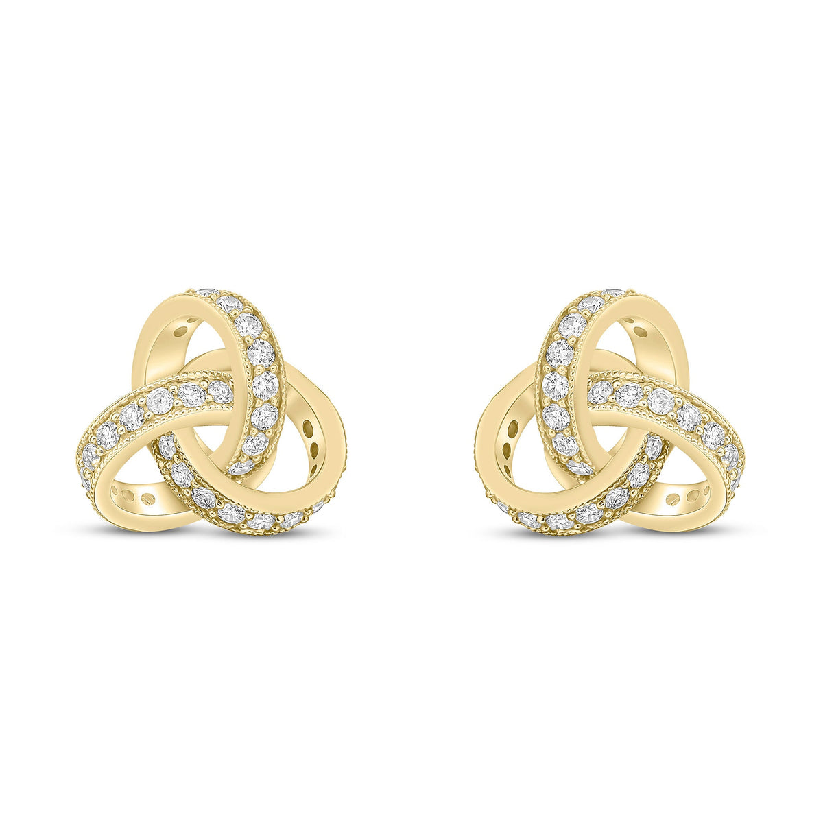18ct Yellow Gold Natural Diamond Grain Set Knot Stud Earrings – 13.5mm