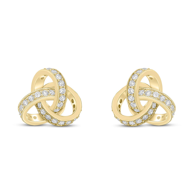 18ct Yellow Gold Natural Diamond Grain Set Knot Stud Earrings – 13.5mm