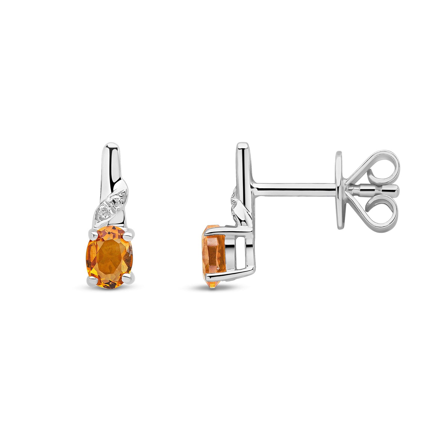 9ct White Gold Natural Citrine and Diamond Drop Earrings