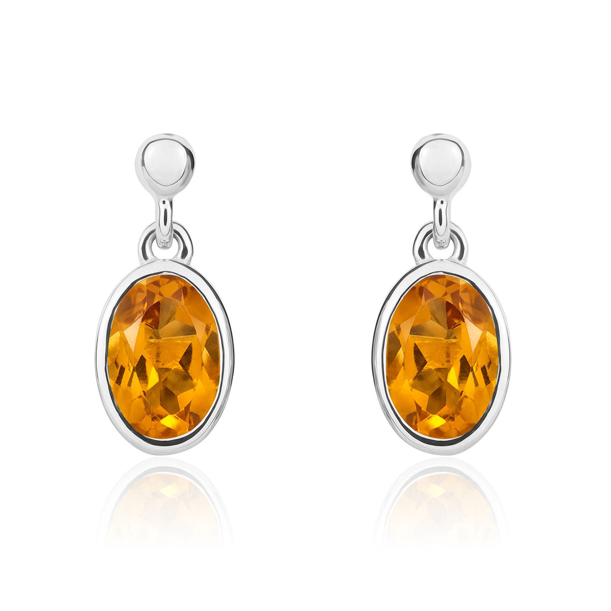 9ct White Gold Oval Natural Citrine Rubover Drop Earrings — 7x5mm
