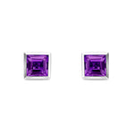 9ct White Gold Square Natural Amethyst Rubover Stud Earrings — 5mm