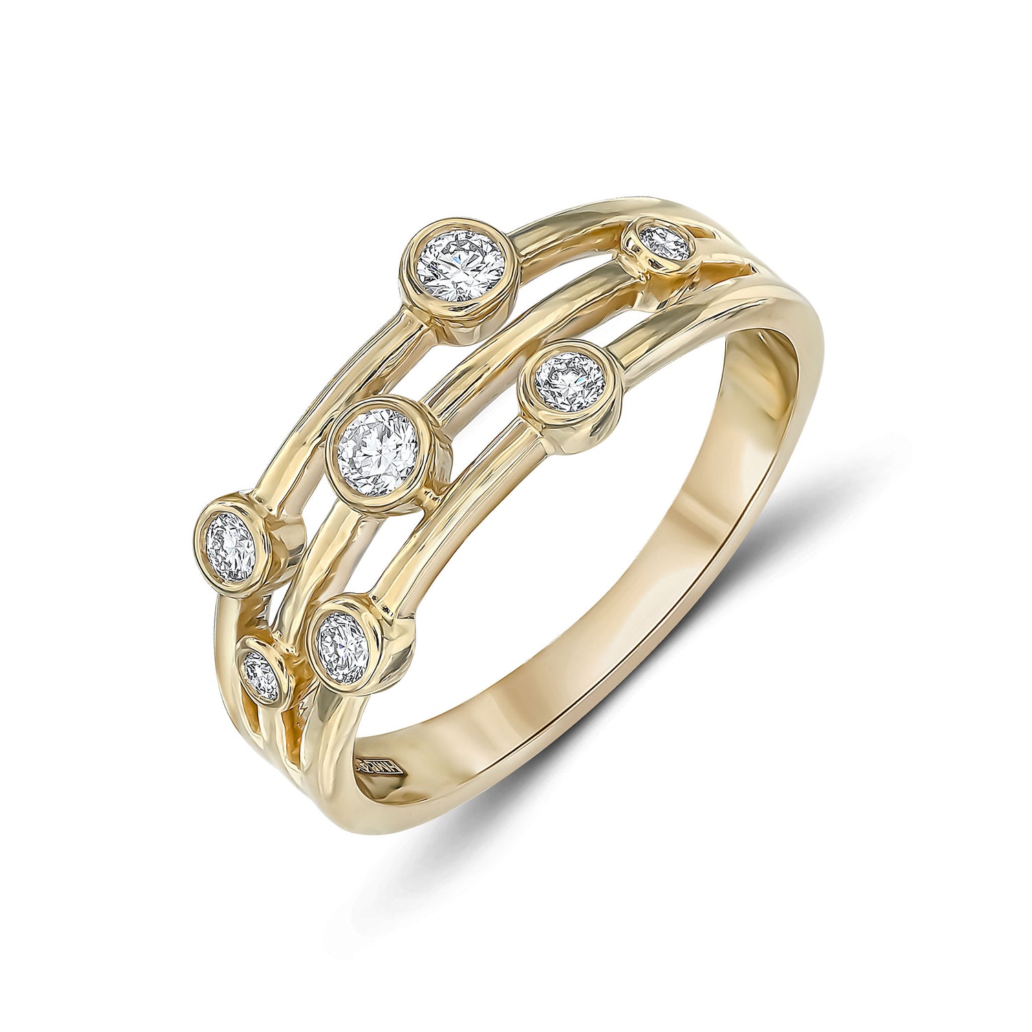 9ct Yellow Gold Multi Row Natural Diamond Bubble Ring — 0.25ct